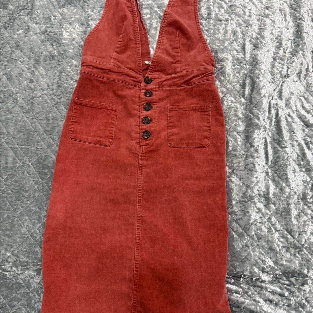 Rust Red  Corduroy Button-Front Dress
